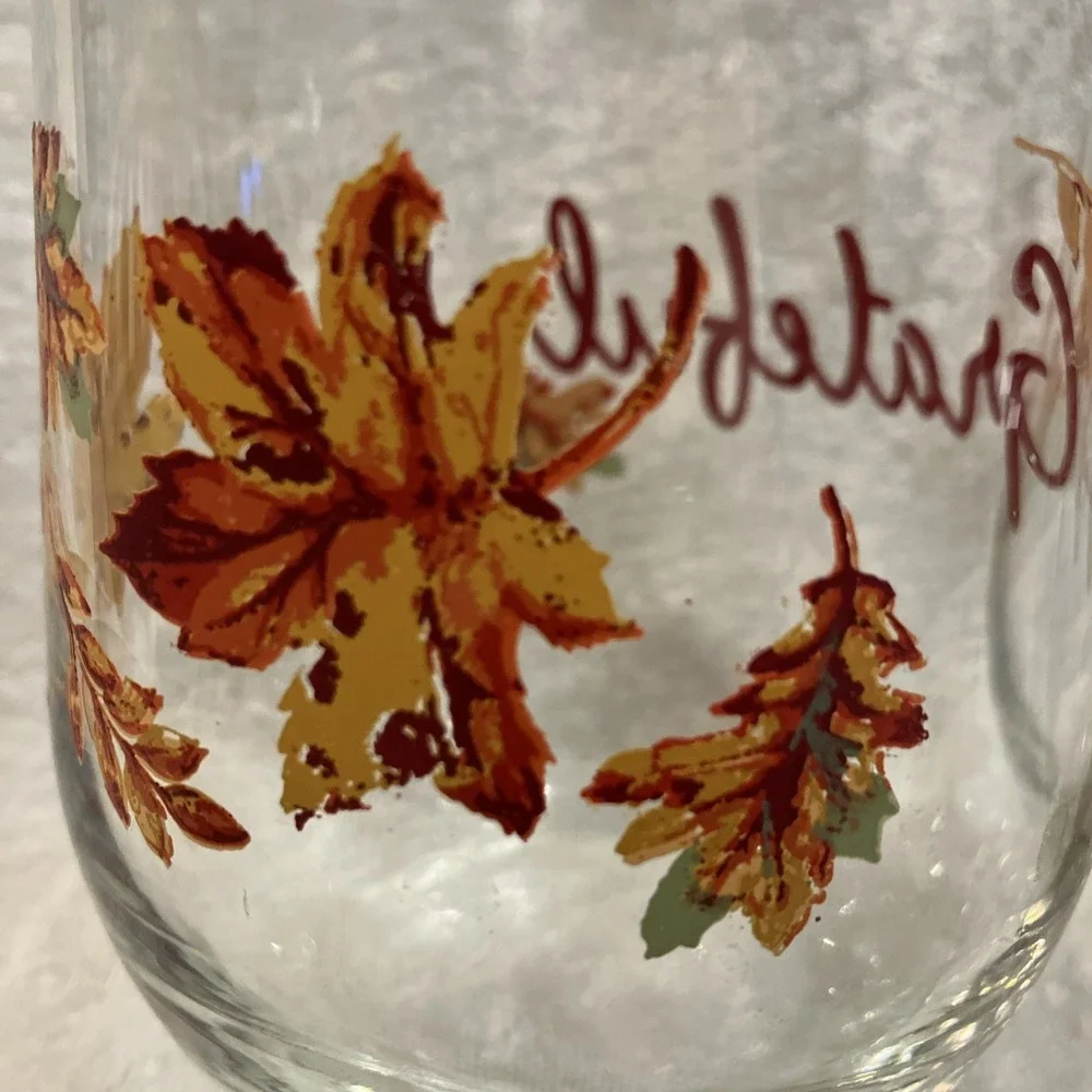 Thanksgiving Fall Leaves Stemless Wine Water Glasses GRATEFUL Table Barware (4)